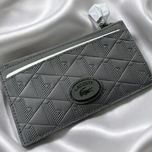 LACOSTE Monogram Leather Zip Card Holder